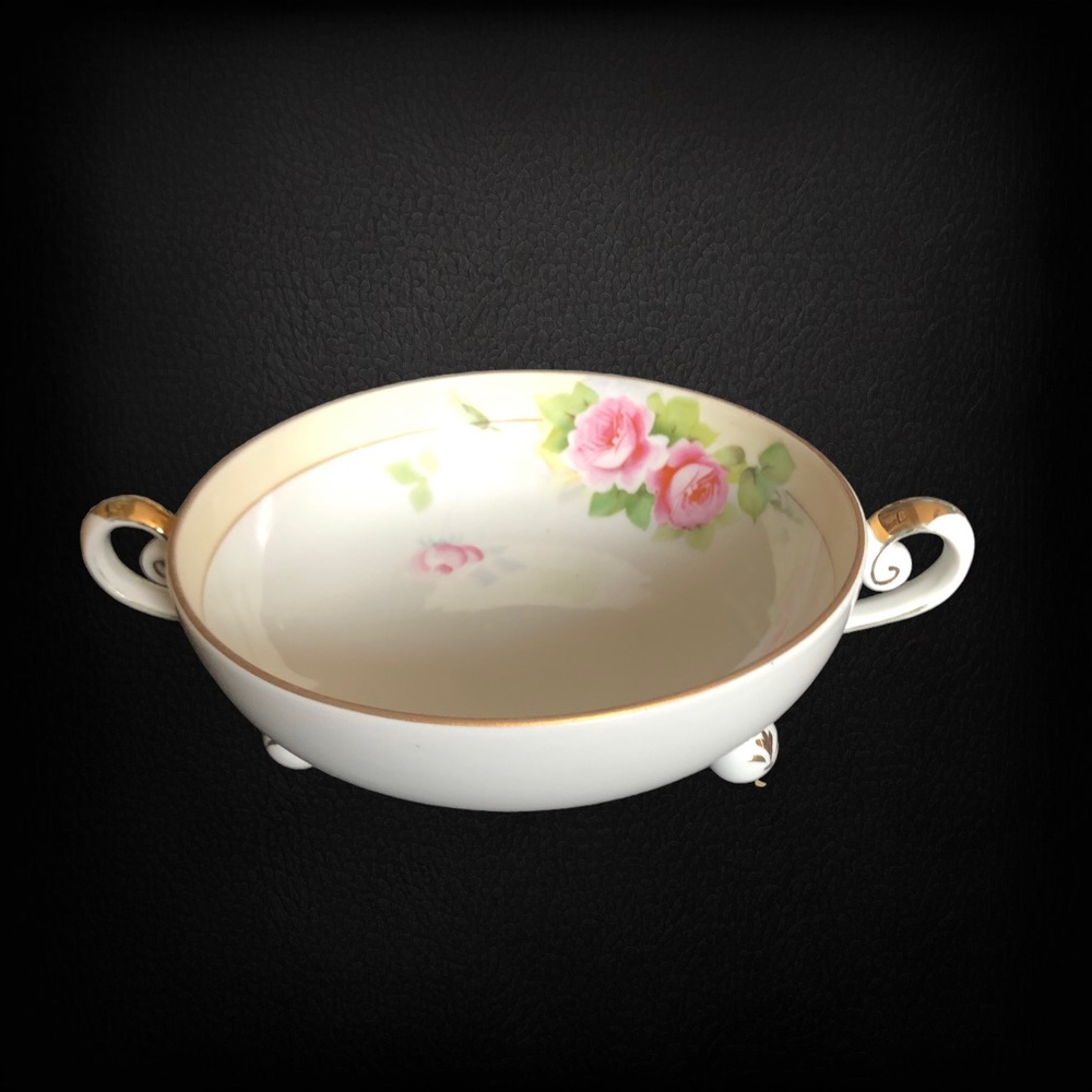 Antique Nippon Soup Broth Bowl Double Handle Footed Circa 1911 Painted Floral
